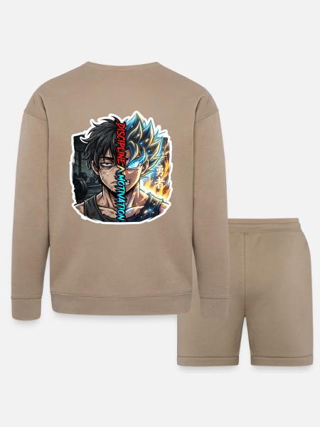 Dual Neon Warrior Split - Bella + Canvas Unisex Sweatshirt & Short Set - tan