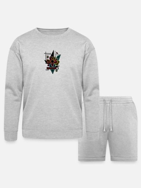 Unique flower design - Bella + Canvas Unisex Sweatshirt & Short Set - heather gray