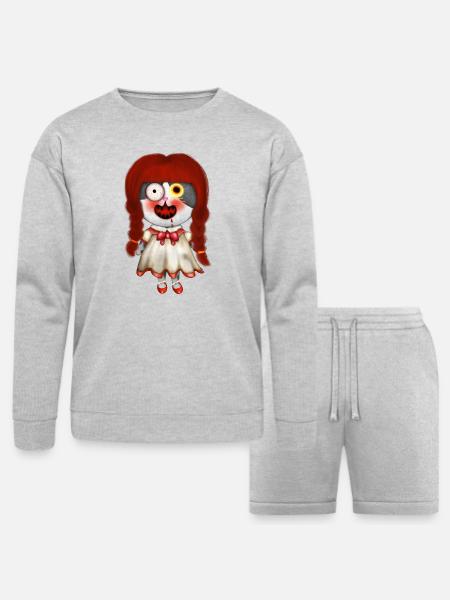 Spooky Retro Doll Design - Bella + Canvas Unisex Sweatshirt & Short Set - heather gray