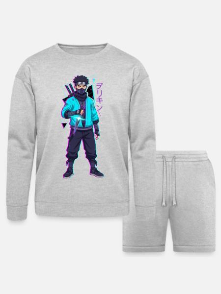 Neon Shinobi Cyan - Bella + Canvas Unisex Sweatshirt & Short Set - heather gray