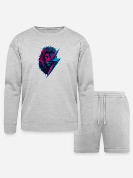 Glitched lion thunderbolt mix - Bella + Canvas Unisex Sweatshirt & Short Set - heather gray