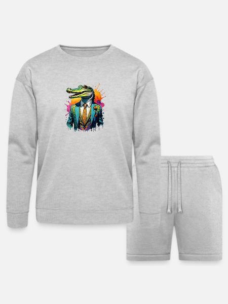 Crocodile in suit - Bella + Canvas Unisex Sweatshirt & Short Set - heather gray