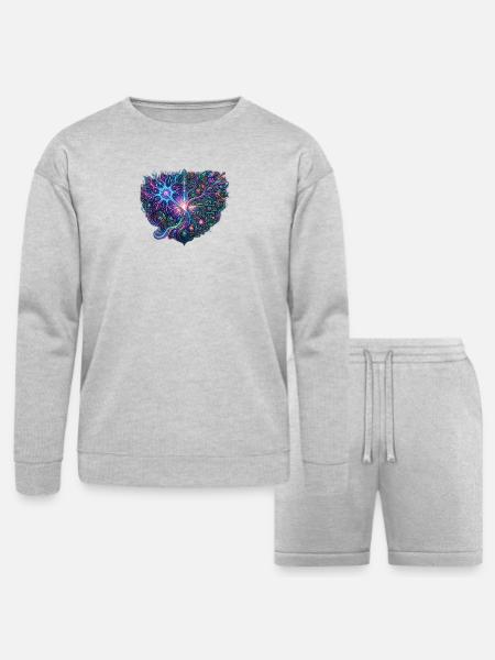 Neon Tree of Circuits - Bella + Canvas Unisex Sweatshirt & Short Set - heather gray