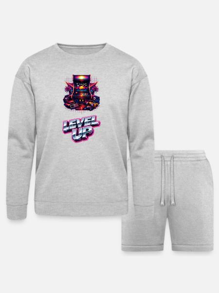 Neon Level Up Arcade - Bella + Canvas Unisex Sweatshirt & Short Set - heather gray