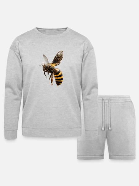 Golden mandala bee art - Bella + Canvas Unisex Sweatshirt & Short Set - heather gray