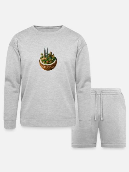 Malaysia Coconut Cityscape - Bella + Canvas Unisex Sweatshirt & Short Set - heather gray