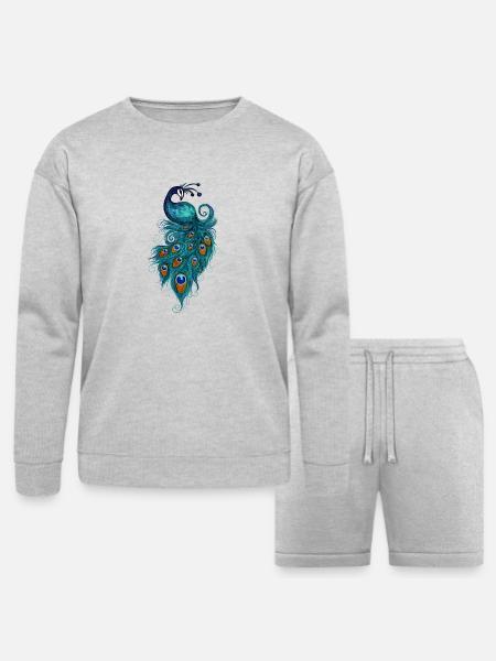 Peacock - Bella + Canvas Unisex Sweatshirt & Short Set - heather gray