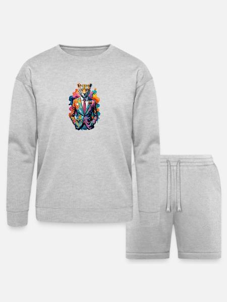 Cheetah in suit - Bella + Canvas Unisex Sweatshirt & Short Set - heather gray