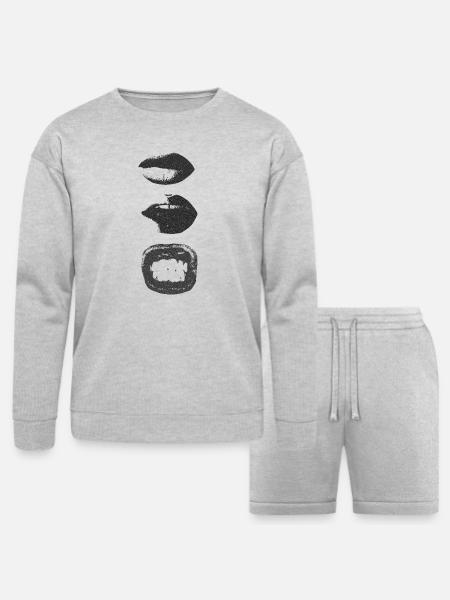 Mono Lip Print Kiss Pattern - Bella + Canvas Unisex Sweatshirt & Short Set - heather gray