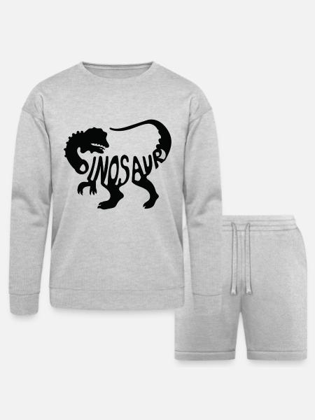 Bold Dinosaur Silhouette T-Shirt Design - Bella + Canvas Unisex Sweatshirt & Short Set - heather gray