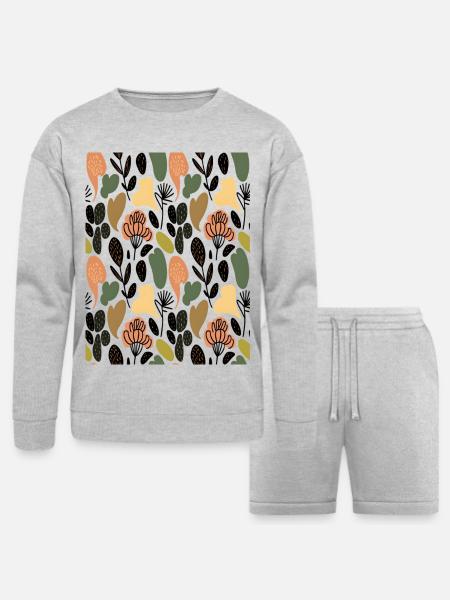 Rustic Botanical Floral Pattern - Bella + Canvas Unisex Sweatshirt & Short Set - heather gray
