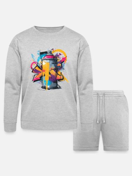 Vibrant Graffiti Spray Can Artwork - Bella + Canvas Unisex Sweatshirt & Short Set - heather gray