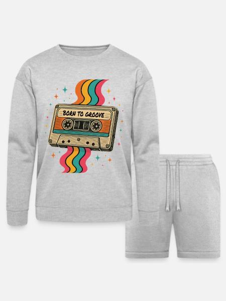 Vintage Boho Cassette Tape Design - Bella + Canvas Unisex Sweatshirt & Short Set - heather gray