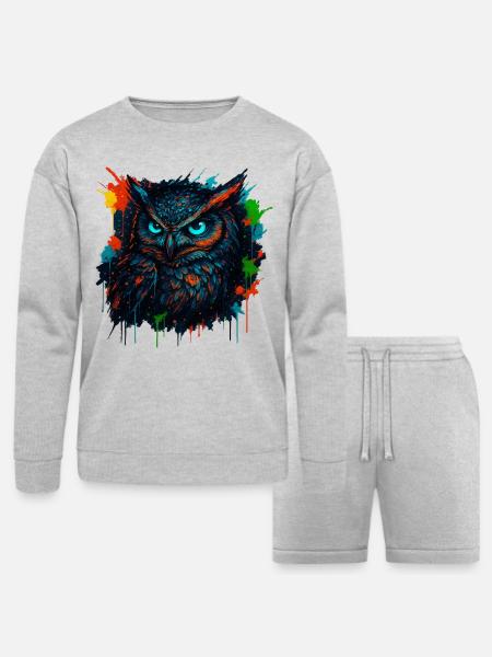 Owl Neon Splash - Bella + Canvas Unisex Sweatshirt & Short Set - heather gray