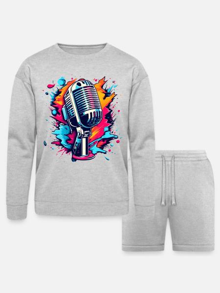 Colourful Microphone Splash - Bella + Canvas Unisex Sweatshirt & Short Set - heather gray