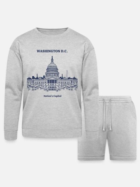 Capitol Skyline in Blue - Bella + Canvas Unisex Sweatshirt & Short Set - heather gray