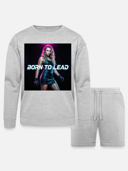 Cyberpunk Aesthetic — Neon Command Presence - Bella + Canvas Unisex Sweatshirt & Short Set - heather gray