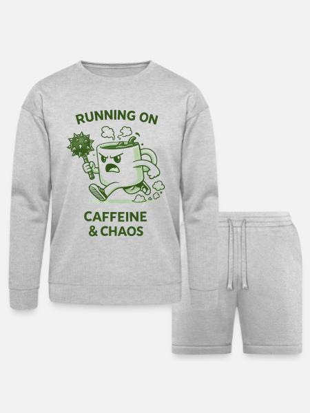 Running on Caffeine & Chaos - Bella + Canvas Unisex Sweatshirt & Short Set - heather gray