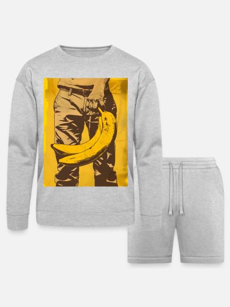 Banana Pop Art Silhouette - Bella + Canvas Unisex Sweatshirt & Short Set - heather gray