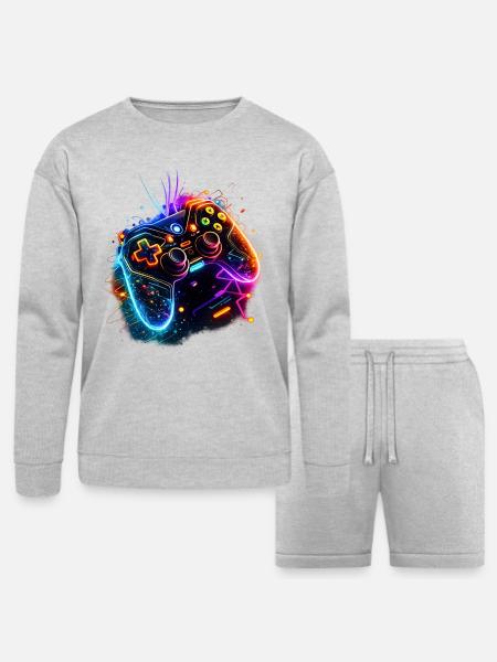 Neon Game Controller Splash - Bella + Canvas Unisex Sweatshirt & Short Set - heather gray