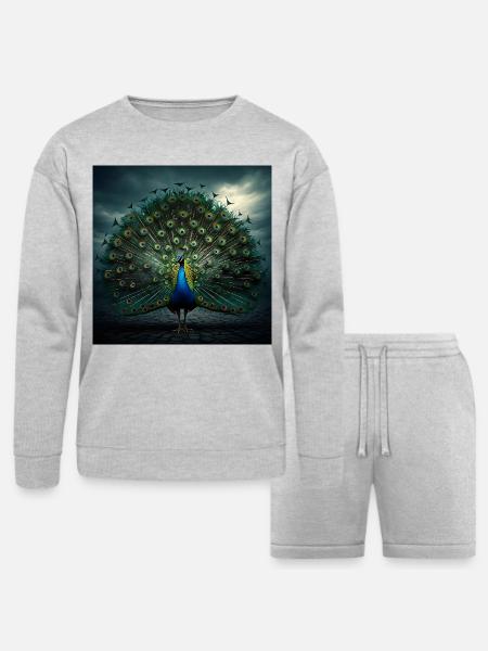 beautiful peacock - Bella + Canvas Unisex Sweatshirt & Short Set - heather gray