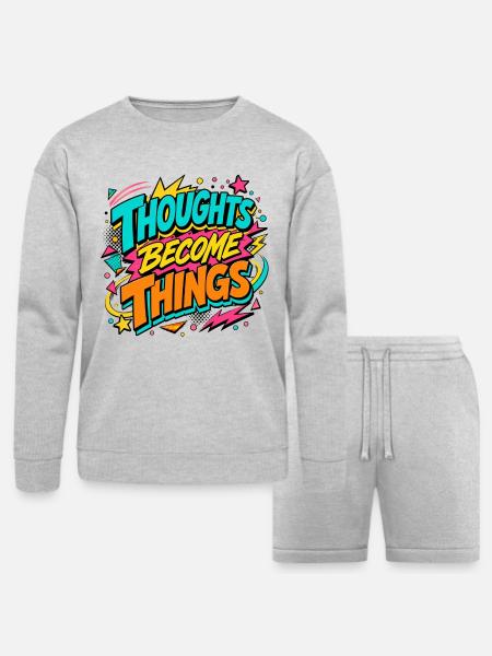 Thoughts Become Things - Bella + Canvas Unisex Sweatshirt & Short Set - heather gray