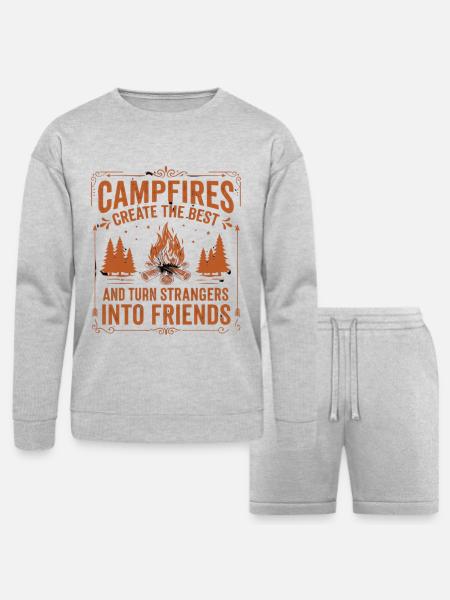 Campfires Turn Strangers Into Friends - Bella + Canvas Unisex Sweatshirt & Short Set - heather gray