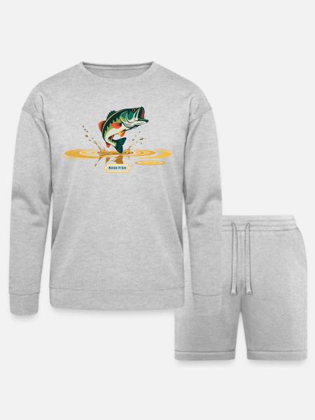 Bass Fish Splash Print - Bella + Canvas Unisex Sweatshirt & Short Set - heather gray