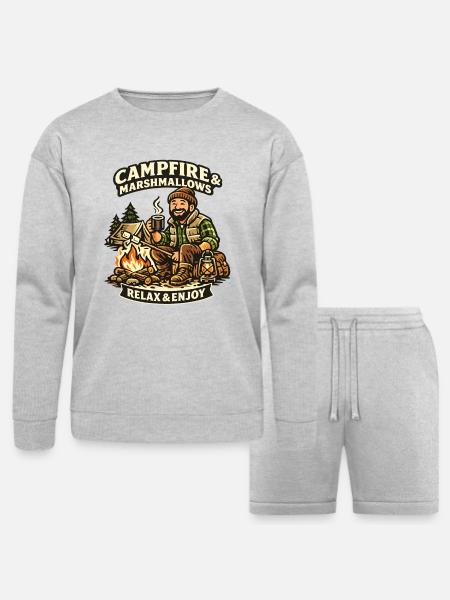 Campfire & Marshmallows Cozy Tee - Bella + Canvas Unisex Sweatshirt & Short Set - heather gray