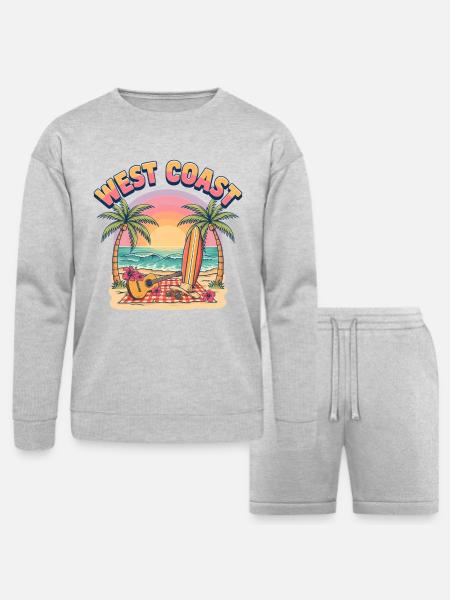West-Coast-Surf-Vibe-Retro-California-Beach-Sun - Bella + Canvas Unisex Sweatshirt & Short Set - heather gray