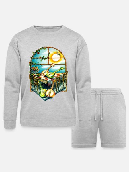 Rustic Sunrise Kitchen Scene - Bella + Canvas Unisex Sweatshirt & Short Set - heather gray