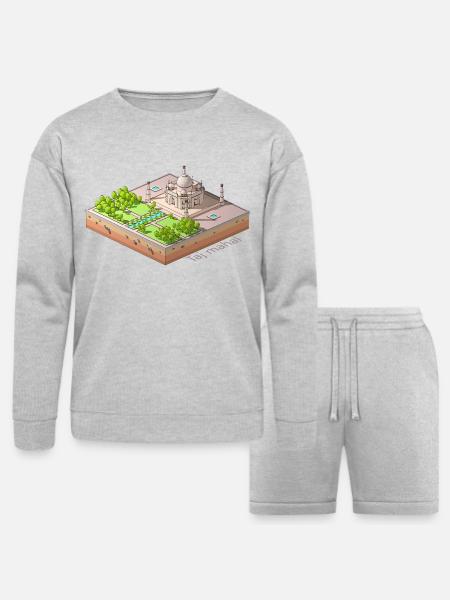 Geometric low poly Taj Mahal - Bella + Canvas Unisex Sweatshirt & Short Set - heather gray