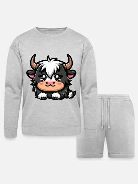 Majestic Yak Presence - Bella + Canvas Unisex Sweatshirt & Short Set - heather gray