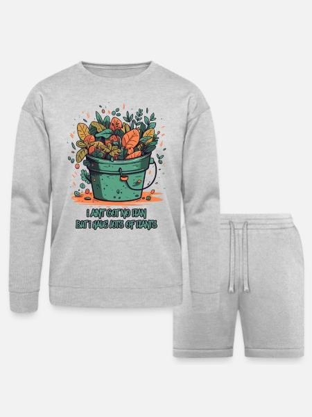 Bucket Overflowing with Plants - Bella + Canvas Unisex Sweatshirt & Short Set - heather gray