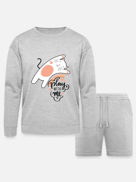 funny cat - Bella + Canvas Unisex Sweatshirt & Short Set - heather gray