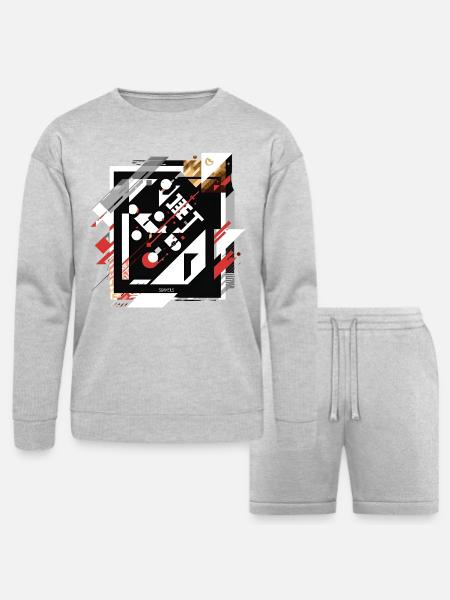 Geometric Grid Collage on Black - Bella + Canvas Unisex Sweatshirt & Short Set - heather gray