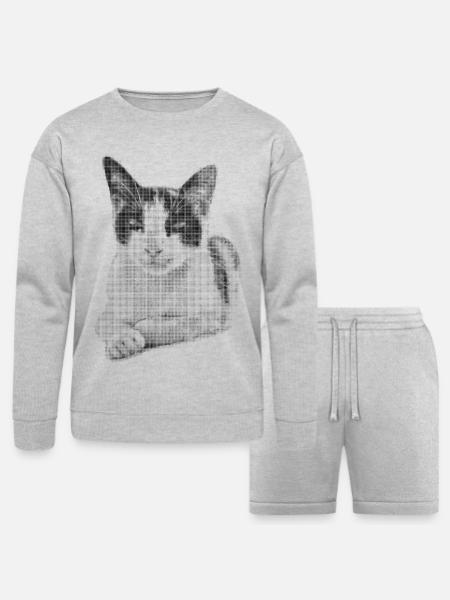 Calico Cat Halftone - Bella + Canvas Unisex Sweatshirt & Short Set - heather gray