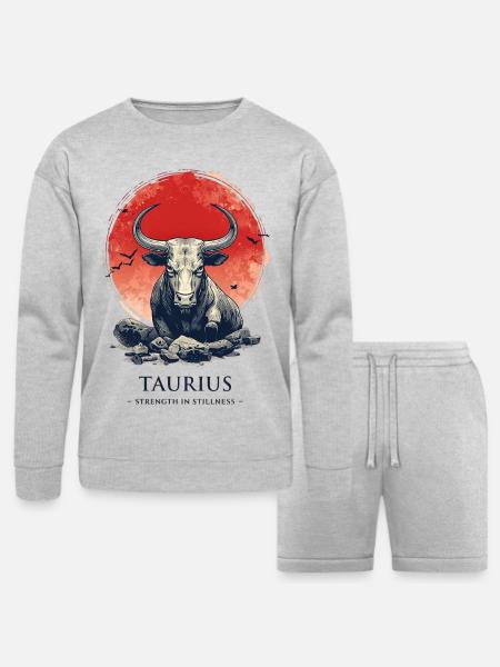 Taurus Bull at Sunset Circle - Bella + Canvas Unisex Sweatshirt & Short Set - heather gray