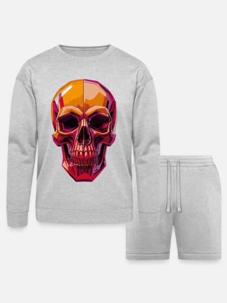 Polygon Skull – Geometric Skull Art - Bella + Canvas Unisex Sweatshirt & Short Set - heather gray