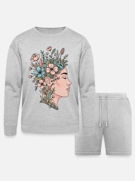 Blooming Mind - Bella + Canvas Unisex Sweatshirt & Short Set - heather gray