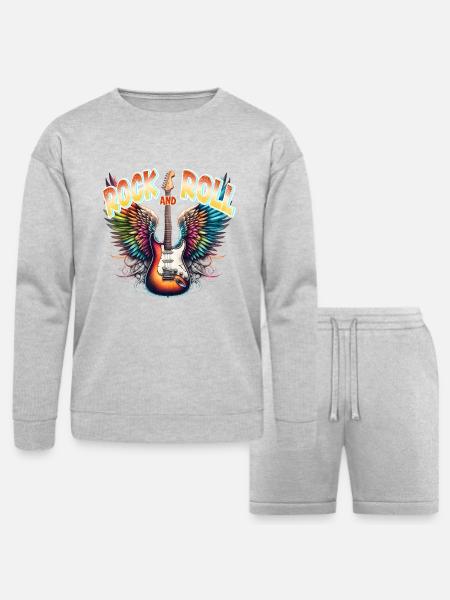Rock and Roll - Guitar - Bella + Canvas Unisex Sweatshirt & Short Set - heather gray
