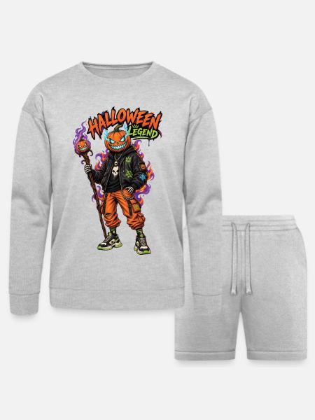 Halloween Legend Pumpkin Head Streetwear - Bella + Canvas Unisex Sweatshirt & Short Set - heather gray