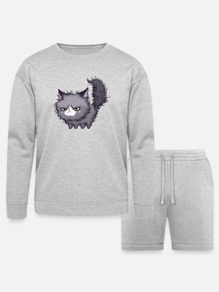 Grumpy Cat Messy Hair - Bella + Canvas Unisex Sweatshirt & Short Set - heather gray
