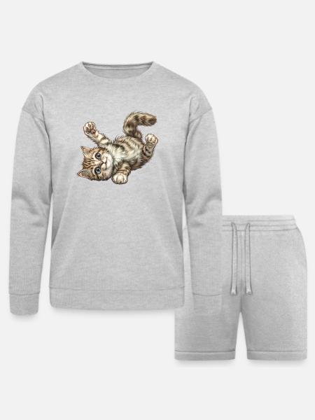 Funny Cat - Bella + Canvas Unisex Sweatshirt & Short Set - heather gray