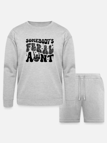 Somebody's Feral Aunt - Bella + Canvas Unisex Sweatshirt & Short Set - heather gray