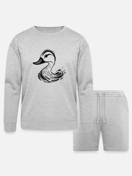 Cute Tattoo Style Duck - Bella + Canvas Unisex Sweatshirt & Short Set - heather gray