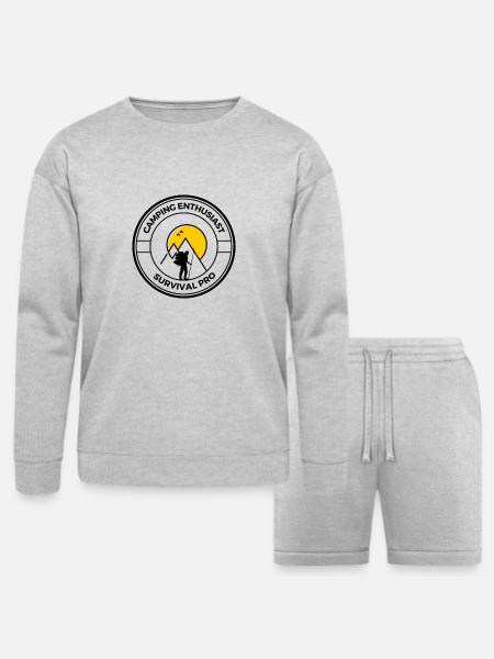Camping Enthusiast Survival Pro - Bella + Canvas Unisex Sweatshirt & Short Set - heather gray