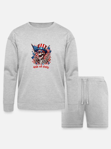Skeleton 4th of July - Bella + Canvas Unisex Sweatshirt & Short Set - heather gray