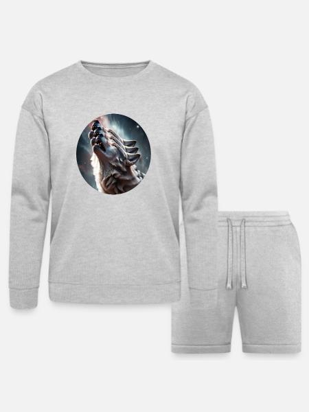 Wolf howling - Bella + Canvas Unisex Sweatshirt & Short Set - heather gray