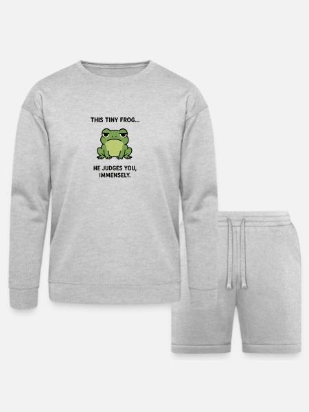 Frog Judges You, Immensely. - Bella + Canvas Unisex Sweatshirt & Short Set - heather gray